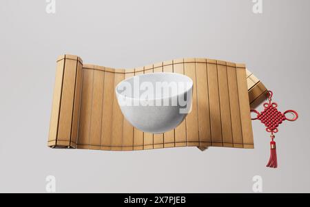Chinese style teapot and teacup, 3d rendering. 3D illustration. Stock Photo