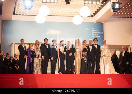 Cannes, France. 17th May, 2024. (L-R) Scott Lastaiti, Luisa Law, Tiffany Boyle, Andrew Wonder, Taylor Jeanne, Paul Schrader, Penelope Mitchell, Alejandra Silva, Richard Gere, Homer James Jigme Gere, Uma Thurman attend the 'Oh, Canada' Red Carpet at the 77th annual Cannes Film Festival at Palais des Festivals. (Photo by Loredana Sangiuliano/SOPA Images/Sipa USA) Credit: Sipa USA/Alamy Live News Stock Photo