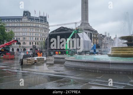 London, UK. 21 May, 2024. A fanzone is prepared in Trafalgar Square with a large stage for the upcoming  The UEFA European Football Championship  tournament . There are 24 qualifying countries taking part in the host nation  Germany on 14 June .  Credit: amer ghazzal/Alamy Live News Stock Photo