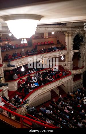 Audience at the Internationaal Theater Amsterdam (ITA) or Stadsschouwburg, the theatre on Leidseplein in Amsterdam, the capital of the Netherlands in Stock Photo