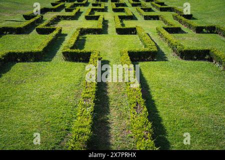 Abstract photo, green lawn in a Portuguese park in front of Marques de Pombal square on a spring day. Stock Photo