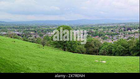 Around the UK - Panoramic image of Whalley in the Ribble Valley from Whalley Nab Stock Photo