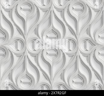 3D Wallpaper Gothic architecture stained glass gray, black and mint color decor on the edges. High quality seamless realistic texture Stock Photo