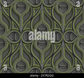 3D Wallpaper Gothic architecture stained glass gray, black and mint color decor on the edges. High quality seamless realistic texture Stock Photo