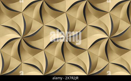 Golden hexagons stylized in the form of decorative convex modules resembling flowers. High quality image for print 300dpi Stock Photo