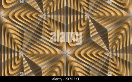 3D geometric pattern from the Flowers of Life Fragment within the GeoModule series. It features a seamless wallpaper design with a luxurious golden hu Stock Photo
