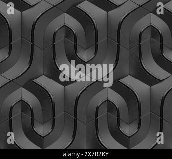 Geometric seamless 3D pattern in black with black elements. Sign series. 3d illustration. Stock Photo