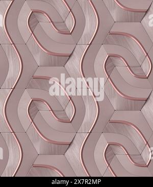 This 3D illustration features a sleek geometric seamless pattern in shades of pink and grey, perfect for modern background use. Stock Photo