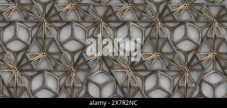 3d hard metal frame tiles on gray concrete background. High quality seamless realistic texture. Stock Photo