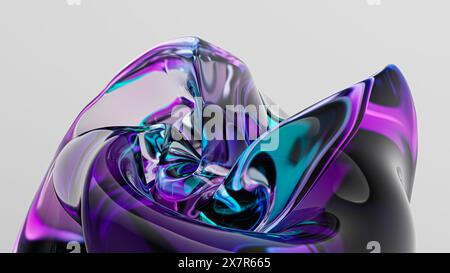 Captivating 3D-rendered glass structure with colorful reflections on a clean white background, ideal for modern graphics and backgrounds Stock Photo