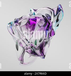 Abstract 3D render of luminous purple geometric lines and layered ...