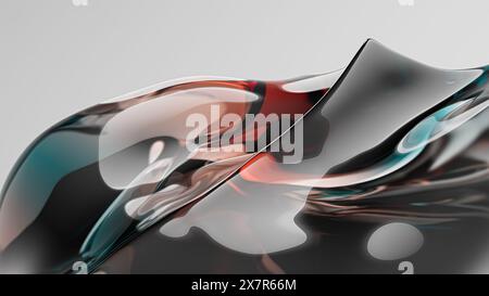 An elegant abstract image showcasing smooth 3D glass curves with colorful reflections on a pure white backdrop Stock Photo