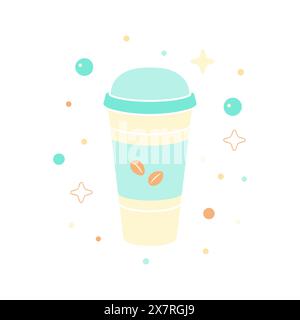 Coffee cup flat vector illustration in pastel colors on a white background. Vector illustration Stock Vector