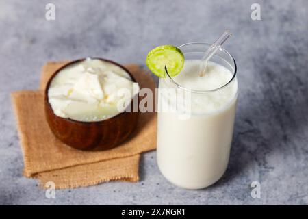 Selective focus of Indian Curd Drink 'Lassie'. Stock Photo