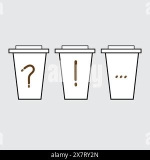 Three paper cups with punctuation marks: question mark, exclamation point and ellipsis Stock Vector