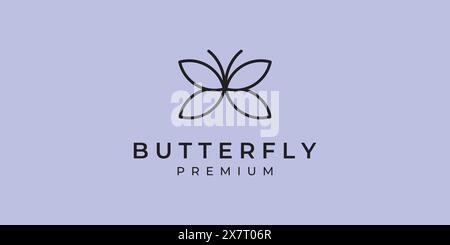 butterfly line art logo vector symbol minimal illustration design, butterfly geometric logo icon design Stock Vector