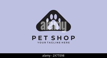 pet shop logo with house and animal footprints vector illustration design Stock Vector