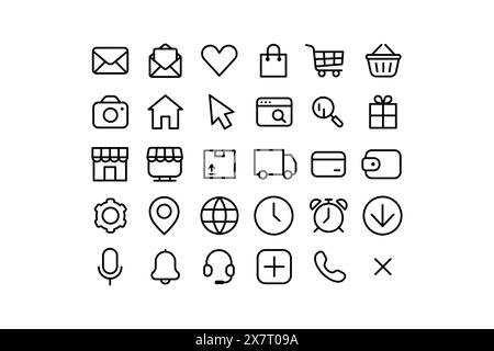 Collection of simple linear web icons of order, shop, and others. Vector signs Stock Vector