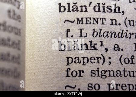 Word blank on dictionary page, macro close-up Stock Photo