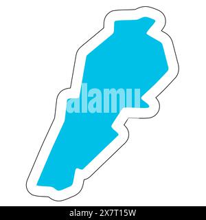 Lebanon country silhouette. High detailed map. Solid blue vector sticker with white contour isolated on white background. Stock Vector