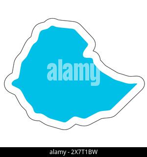Ethiopia country silhouette. High detailed map. Solid blue vector sticker with white contour isolated on white background. Stock Vector