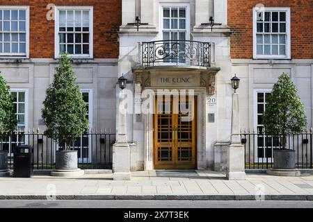 London, UK - March 23, 2024; Entrance to the London Clinic main hospital at 20 Devonshire Place in London with name on sign over door Stock Photo