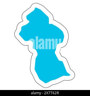 Guyana country silhouette. High detailed map. Solid blue vector sticker with white contour isolated on white background. Stock Vector