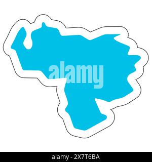 Venezuela country silhouette. High detailed map. Solid blue vector sticker with white contour isolated on white background. Stock Vector