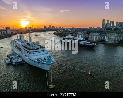 Ultra Luxury Cruise Ship Sails From London, River Thames, UK - 11 May 2024 Stock Photo