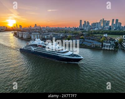 'Le Champlain' Explorers-Class cruise ship, Greenwich, London, UK - 24 Apr 2022 Stock Photo