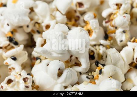 Healthy Homemade Everying Bagel Seasoning Popcorn with Butter and Salt Stock Photo