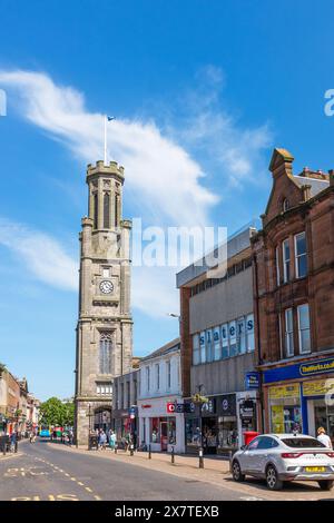 High Street, Ayr with a view to the Wallace Tower. Ayrshire, Scotland, UK Stock Photo