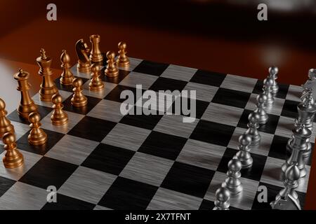 Chess pieces set on a board ready for a game.3d rendering Stock Photo