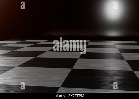 Checkerboard pattern with reflective surface under a spotlight.3d rendering Stock Photo
