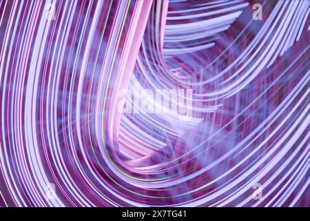 Abstract light trails in pink and purple hues creating a dynamic, swirling pattern.3d rendering Stock Photo