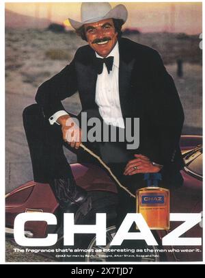 1979 CHAZ Cologne for men by Revlon Ad with Tom Selleck Stock Photo