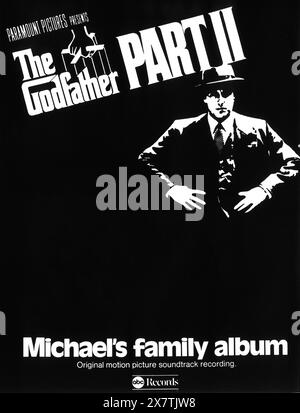 1974 The Godfather Part II film promo poster, dir by Francis Coppola, with Al Pacino - Michael's family album Stock Photo