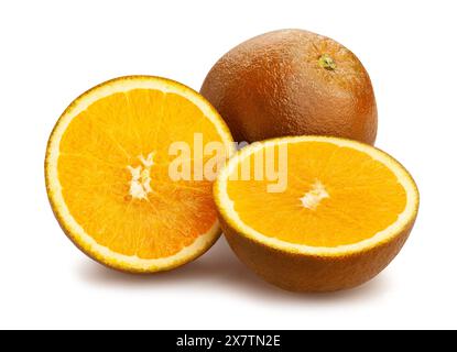 sliced chocolate oranges path isolated on white Stock Photo