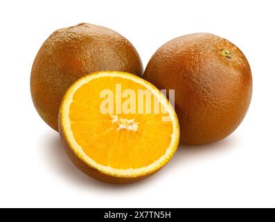 sliced chocolate oranges path isolated on white Stock Photo