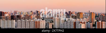 Multi-storey residential buildings from a bird's eye view, a panorama of the Moscow district. Selected focus. High quality photo Stock Photo