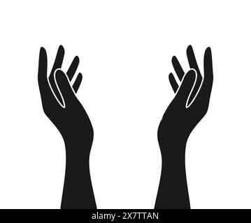 Black silhouettes of two raised hands with palms facing each other, isolated on white background Stock Vector