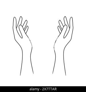 Two raised hands with palms facing each other. Vector illustration in linear style Stock Vector
