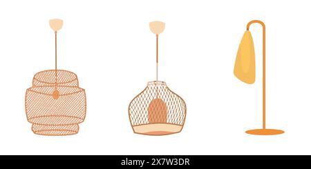 Lamp Loft Style Hanging Chandeliers And Table Lamp. Lamp Vector Icon. 3D rendering. Stock Vector