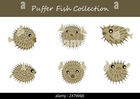 puffer fish collection. puffer fish in different poses. Vector illustration. Stock Vector