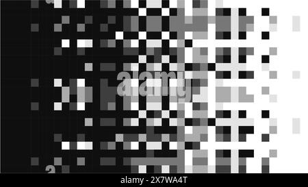 Pixel disintegration background. Art 8 bit objects. Decay effect. Dispersed dotted pattern. Abstract geometric banner for the application or a website Stock Vector
