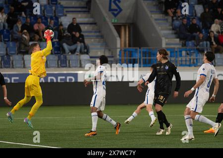 Lausanne, Switzerland. 21 May, 2024:  Thomas Castella (goalie) of FC Lausanne-Sport #1 saves a goal during  FC Lausanne Sport vs Grasshopper Club Zürich at  Tuiliere Stadium in Lausanne. Credit: Patrick Dancel/Alamy Live News Stock Photo