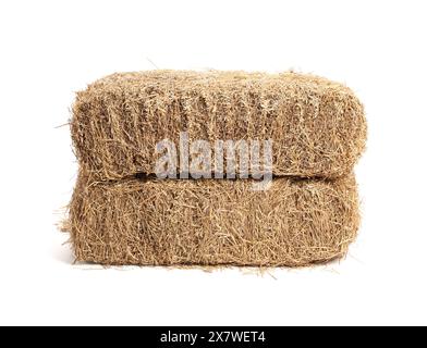 Bales of dried straw isolated on white Stock Photo