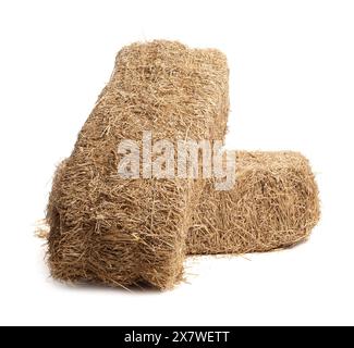 Bales of dried straw isolated on white Stock Photo