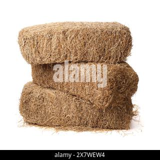 Bales of dried straw isolated on white Stock Photo