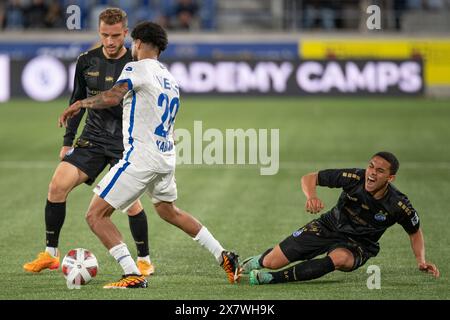 Lausanne, Switzerland. 21 May, 2024:  Antoine Bernede (middle) of FC Lausanne-Sport #24 tackled Liam Bollati (defender) of Grasshopper Club Zürich #54 during  FC Lausanne Sport vs Grasshopper Club Zürich at  Tuiliere Stadium in Lausanne. Credit: Patrick Dancel/Alamy Live News Stock Photo